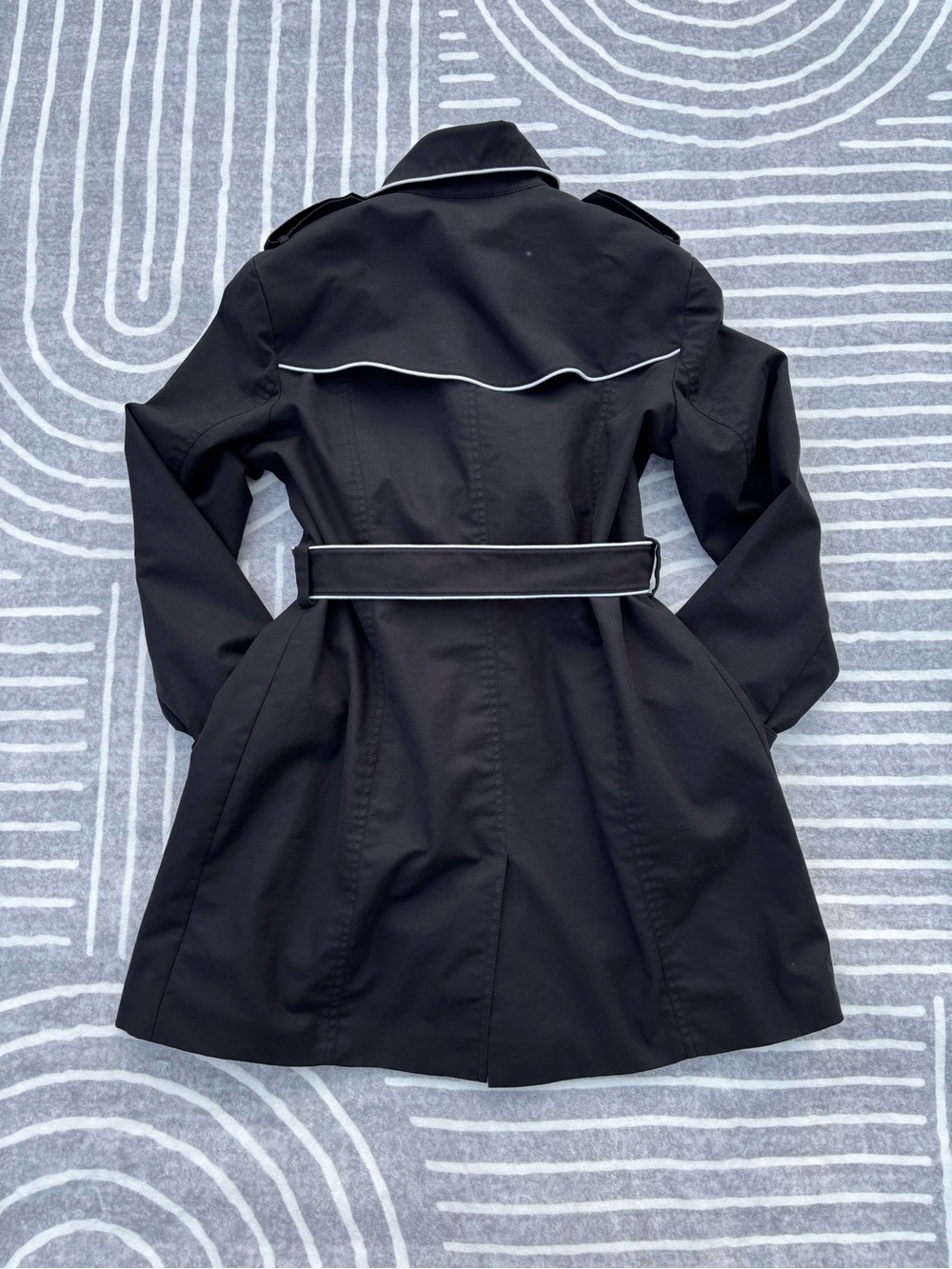Jones New York Trench Coat, Black and White, Double-Breasted, Belted, Large - Picture 2 of 15